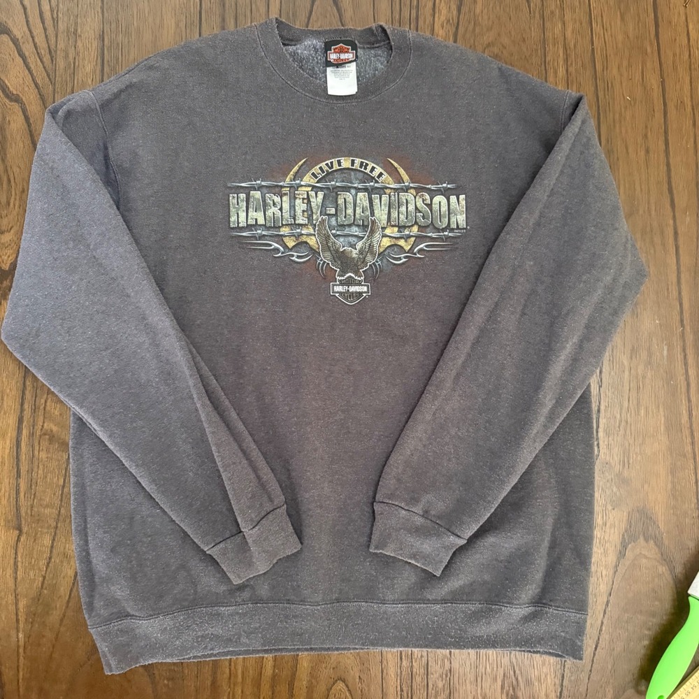 Harley-Davidson Mens Live Free Eagle Graphic Crewneck Sweatshirt Gray XL
